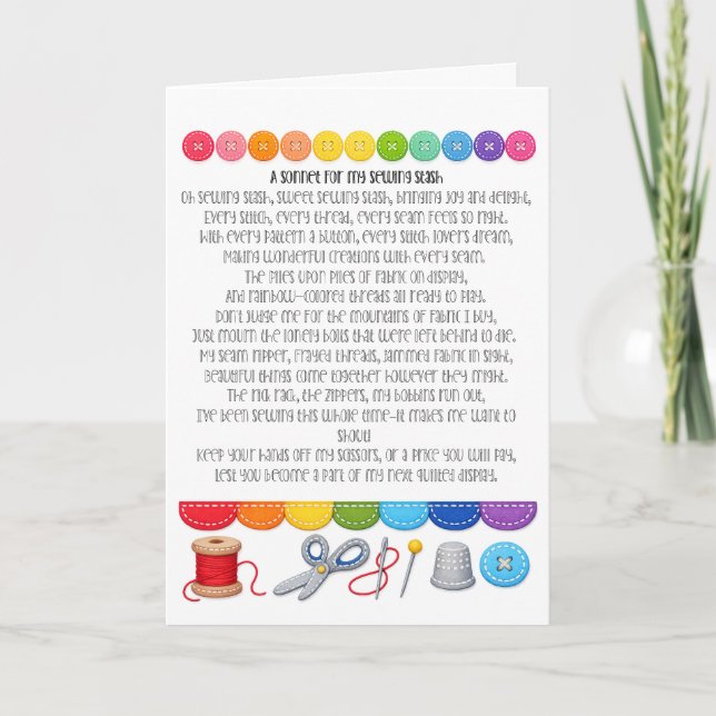 Sonnet to my sewing stash - Quilter funner card (Front)
