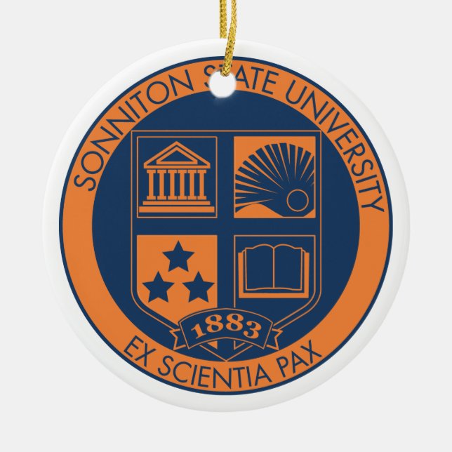 Sonniton State University Seal - Navy/Orange Ceramic Tree Decoration (Front)