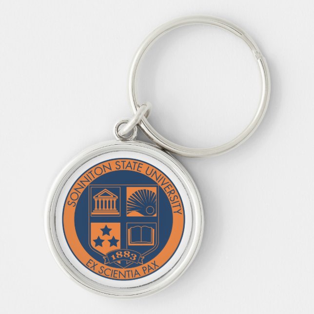 Sonniton State University Seal - Navy/Orange Key Ring (Front)