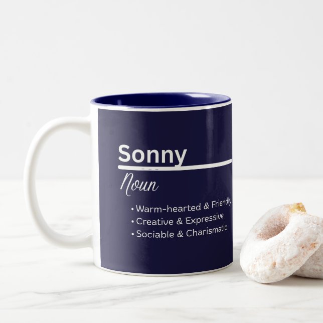 Sonny Boy Personalized Name Definition Two-Tone Coffee Mug (With Donut)