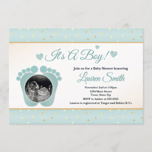 Sonogram Baby Shower Invitation Boy, Blue Toes