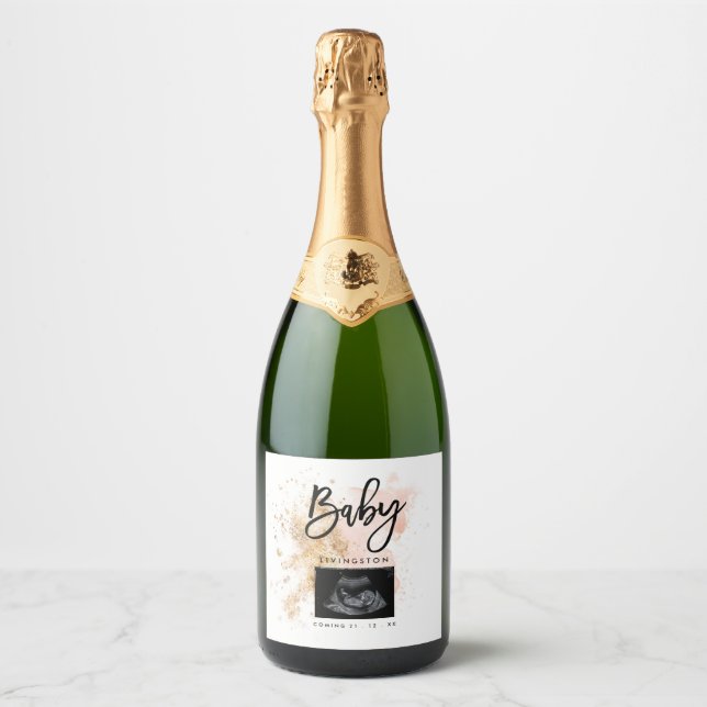 Sonogram Girl Pregnancy Announcement  Sparkling Wine Label (Front)