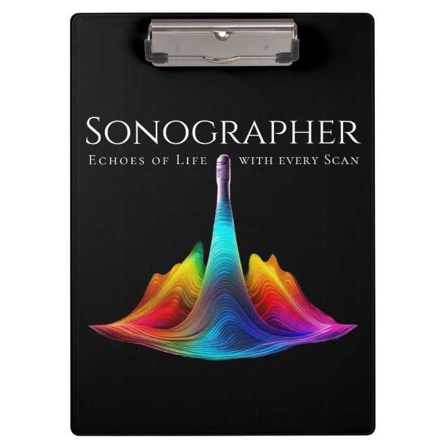 Sonographer-Colourful Ultrasound Waves Clipboard (Front)