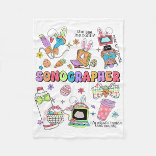 Sonographer Easter Day Ultrasound Tech Bunny Easte Fleece Blanket