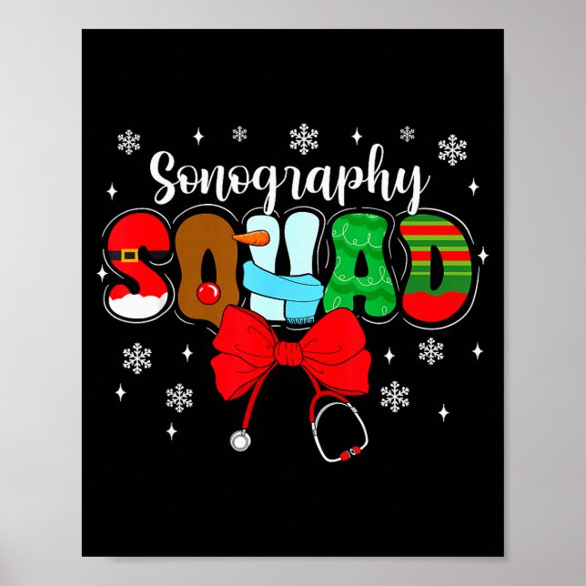 Sonography Squad Bow Stethoscope Santa Cute Christ Poster (Front)