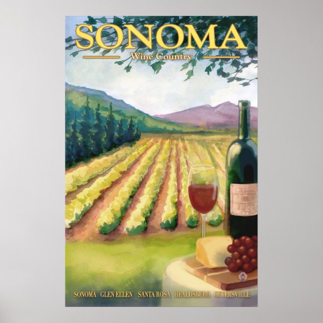 Sonoma, California Wine Country Travel Poster (Front)