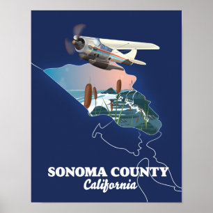 Sonoma County California map Poster