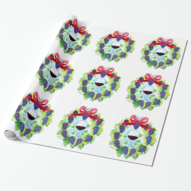 Sonoma County Wine Grapes Christmas Wreath Wrapping Paper (Unrolled)