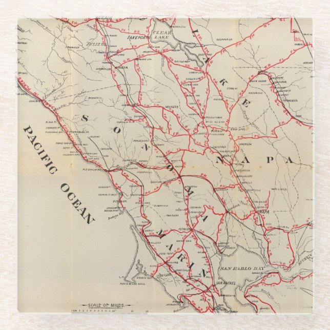 Sonoma, Marin, Lake, and Napa Counties Glass Coaster (Front)