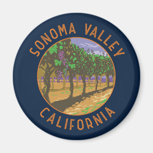 Sonoma Valley California Retro Distressed Circle Magnet