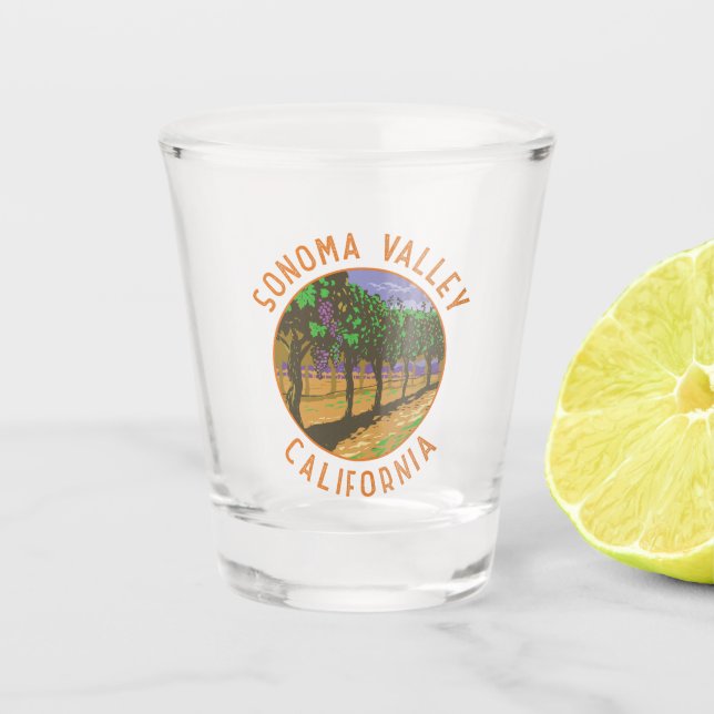 Sonoma Valley California Retro Distressed Circle Shot Glass (Front)