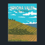Sonoma Valley California Travel Art Vintage Postcard<br><div class="desc">Sonoma Valley in a vector art style. Sonoma County is a major wine-producing region north of San Francisco. Hundreds of vineyards,  ranging from small,  family-run estates to international wineries,  are set amid its rolling hills and valleys.</div>