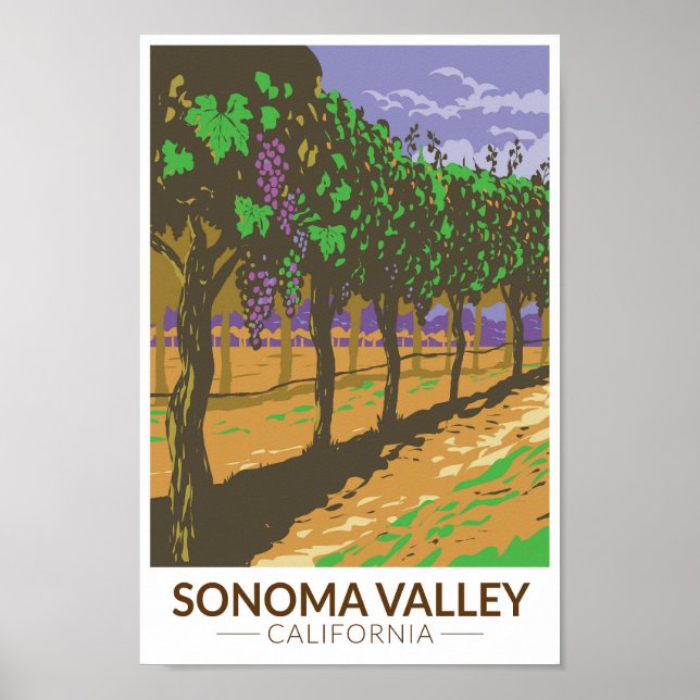 Sonoma Valley California Vineyard Travel Vintage Poster (Front)
