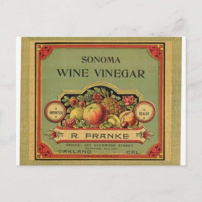 Sonoma Vinegar, Vintage Advertising Label Postcard (Front)