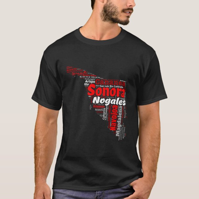 Sonora Mexico Mapa Ciudades Y Municipios Regalo T-Shirt (Front)
