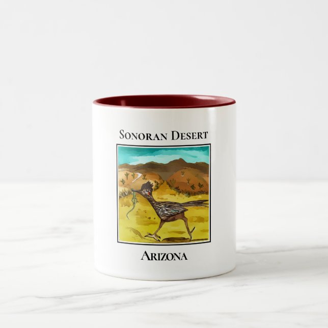 Sonoran Desert Road Runner Arizona Two-Tone Coffee Mug (Center)