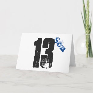 Son's 13th birthday, white, blue & black. card