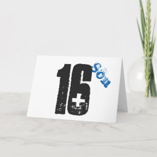 Son's 16th birthday, white, blue & black. card