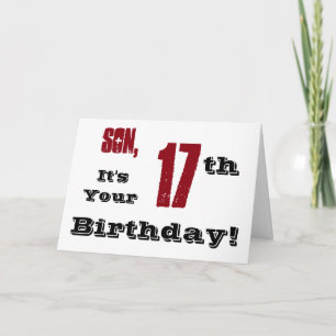 Son's 17th birthday greeting in black, red, white. card
