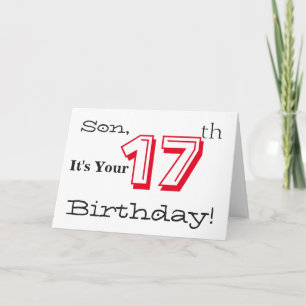 Son's 17th birthday greeting in red and black. card