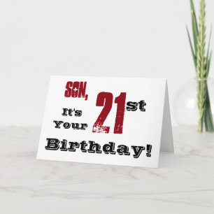Son's 21st birthday greeting in black, red, white. card