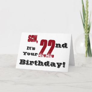 Son's 22nd birthday greeting in black, red, white. card
