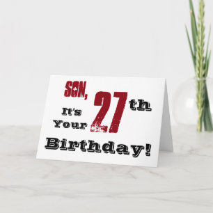 Son's 27th birthday greeting in black, red, white. card