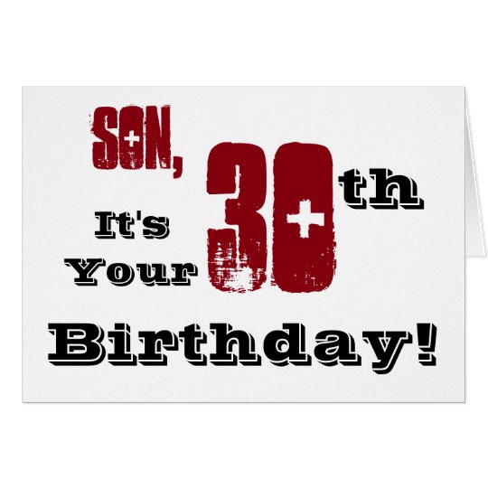 Son's 30th birthday greeting in black, red, white. card
