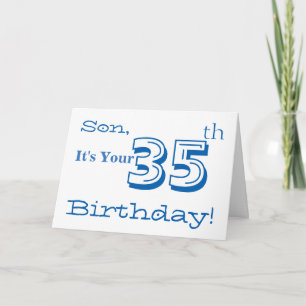 Son's 35th birthday greeting in blue and white. card