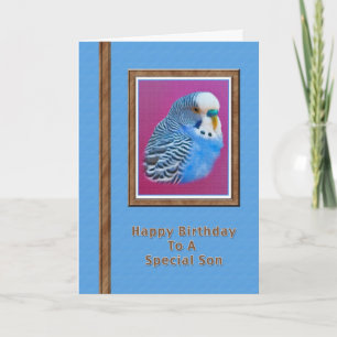 Son's Birthday Card with Blue Parakeet