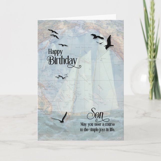 Son's Birthday Nautical Vintage Sailboat Card (Front)