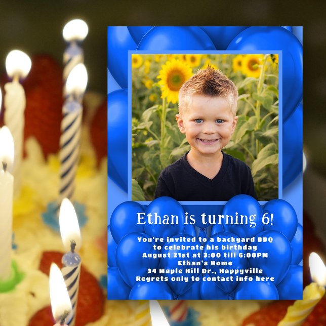 Sons Birthday Party Blue Balloons Invitation (Creator Uploaded)