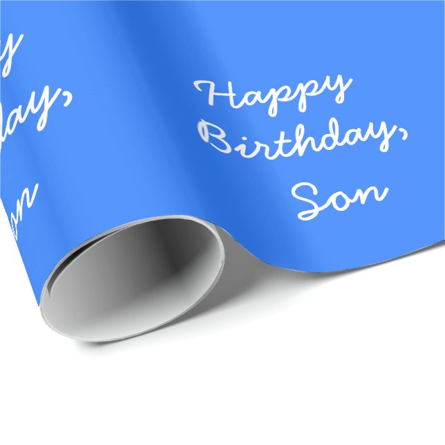 Son's Birthday, white on blue gift wrap. Wrapping Paper (Roll Corner)