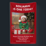 Sons First Birthday Party Photo Red Christmas Banner<br><div class="desc">Add your son's own cute photo to this christmas birthday party banner. Featuring white,  bold,  fun text under the photo on a red background. Change the text and photo by clicking on the personalise button.</div>