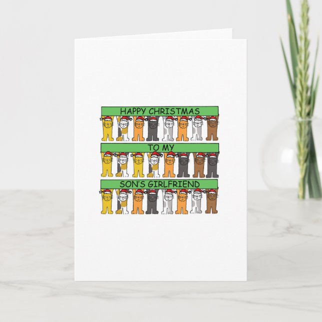 Son's Girlfriend Happy Christmas Cute Cats Holiday Card (Front)