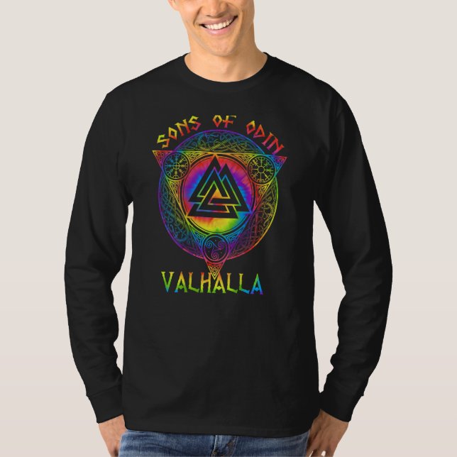 Sons Of Odin Valhalla  Viking Valknut Back Print T-Shirt (Front)