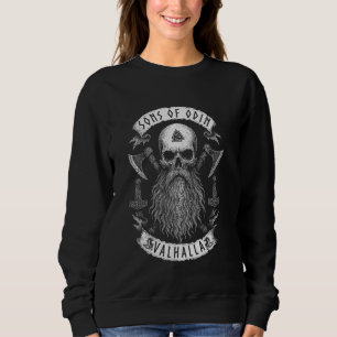 SONS OF ODIN Valhalla Vikings Norse Skull Long Bea Sweatshirt