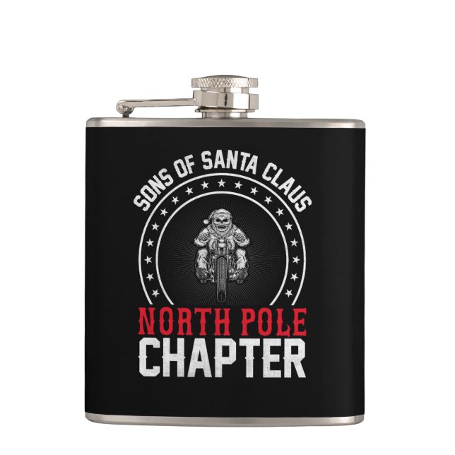 Sons of Santa Claus, Santa on Motorcycle  Hip Flask (Front)