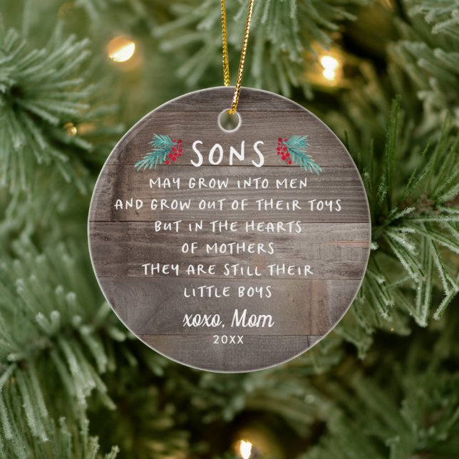 Sons Poem Gift from Mum Personalised Rustic Ceramic Tree Decoration (Tree)