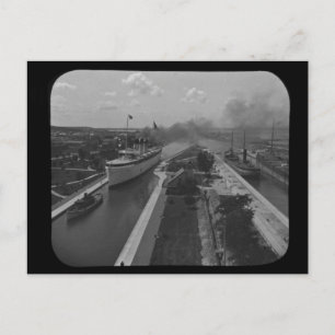 Soo Locks Magic Lantern Slide B&W Postcard