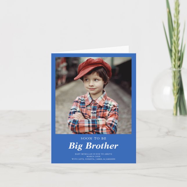 Soon to Be Big Brother's Photo Pregnancy Blue Announcement (Front)