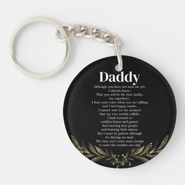 Soon to be Daddy Pregnancy Announcement Bump Poem Key Ring (Front)