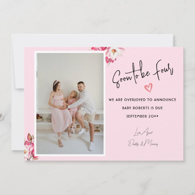  Soon to be Four 2 Photos Pregnancy Announcement  (Front)