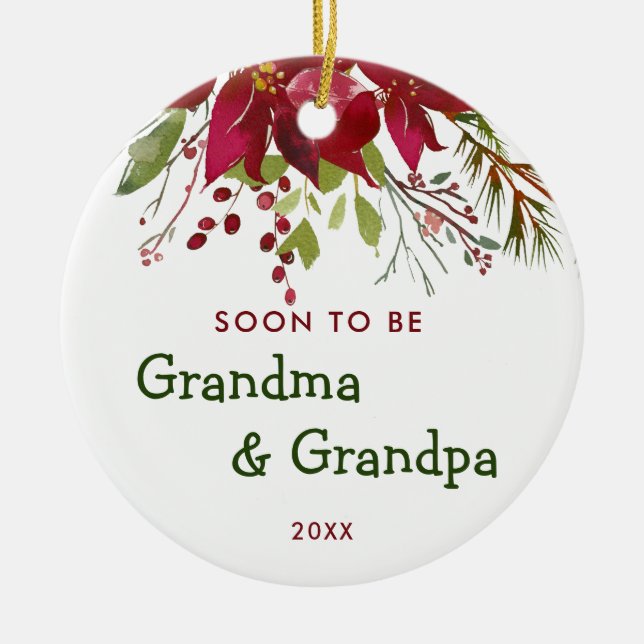 Soon To Be Grandma and Grandpa New Grandparents Ceramic Tree Decoration (Front)