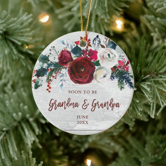 Soon To Be Grandma & Grandpa Personalised Floral Ceramic Tree Decoration (Tree)
