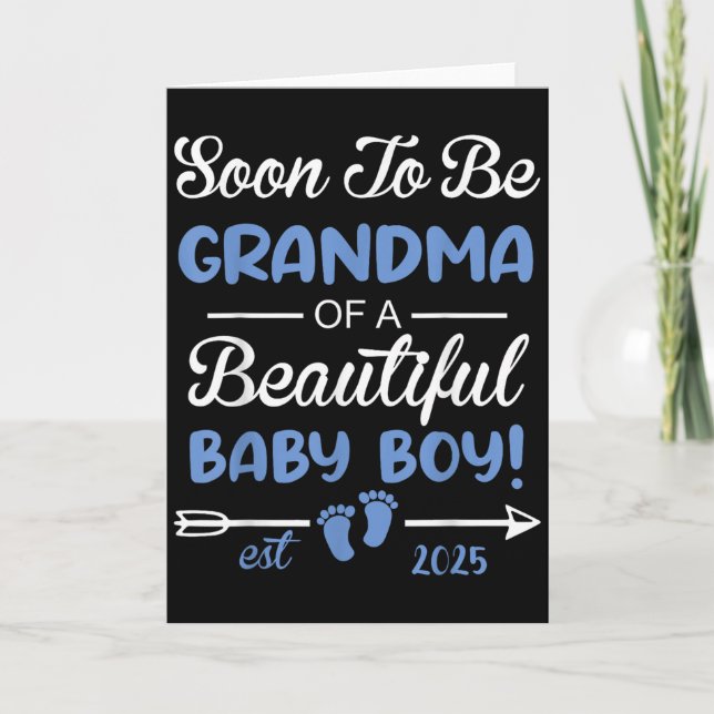 Soon To Be Grandma Of Beautiful Baby Boy Reveal  Card (Front)