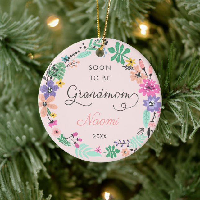 Soon To Be Grandma Personalized Wildflowers Wreath Ceramic Tree Decoration (Tree)
