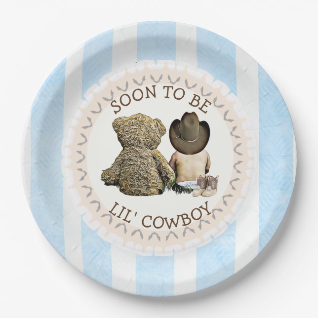 Soon to be Lil' Cowboy Baby Shower Paper Plates (Front)