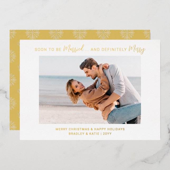 Soon To Be Married Engaged Merry Wedding Christmas Foil Holiday Card (Front/Back)