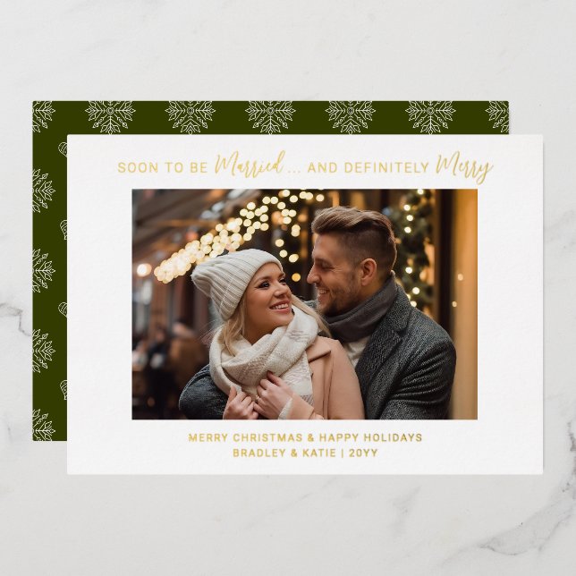 Soon To Be Married Engaged Merry Wedding Christmas Foil Holiday Card (Front/Back)
